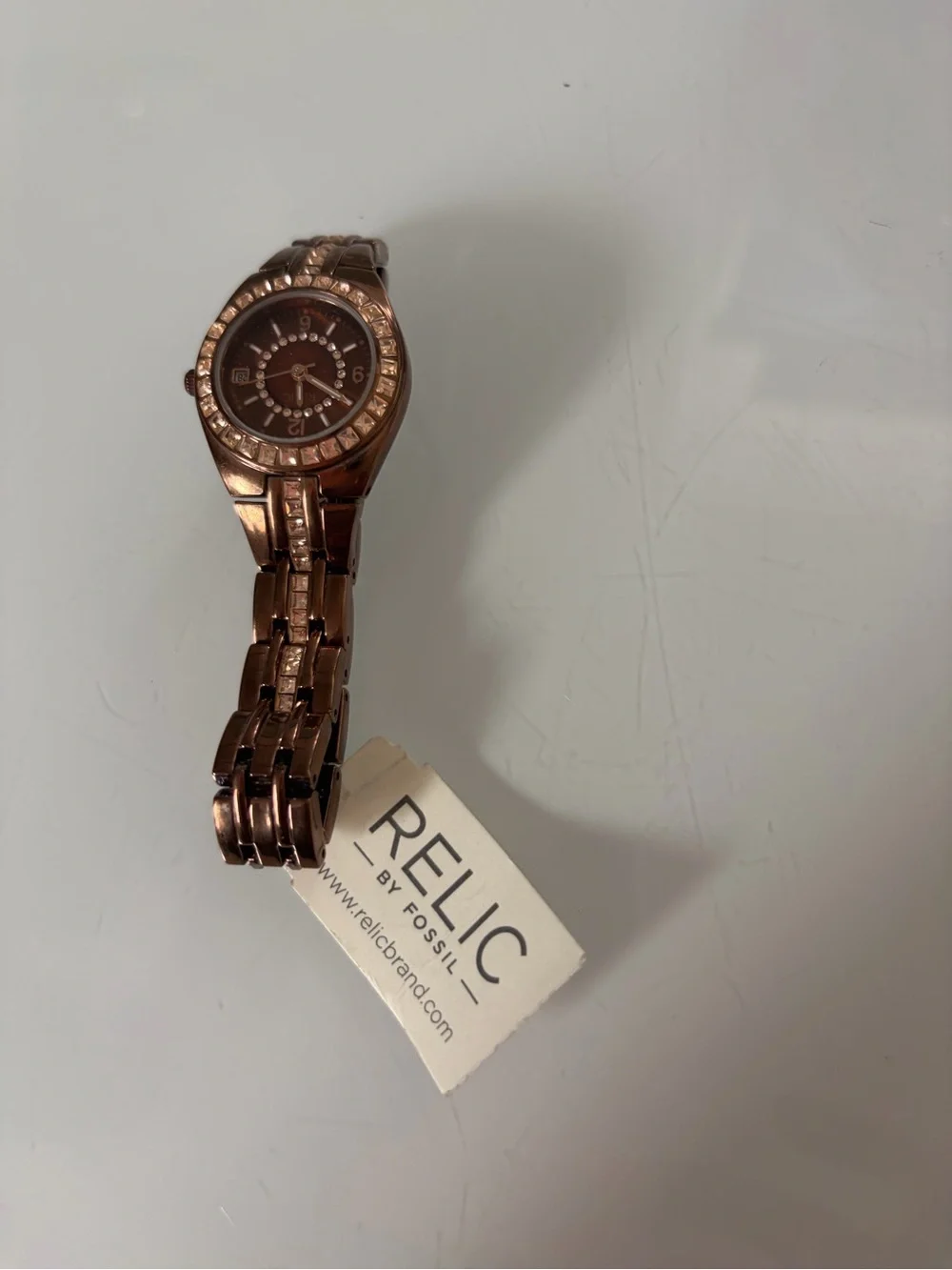 Relic by Fossil Women’s Queens Court Bronze Crystal Accent Bracelet Watch